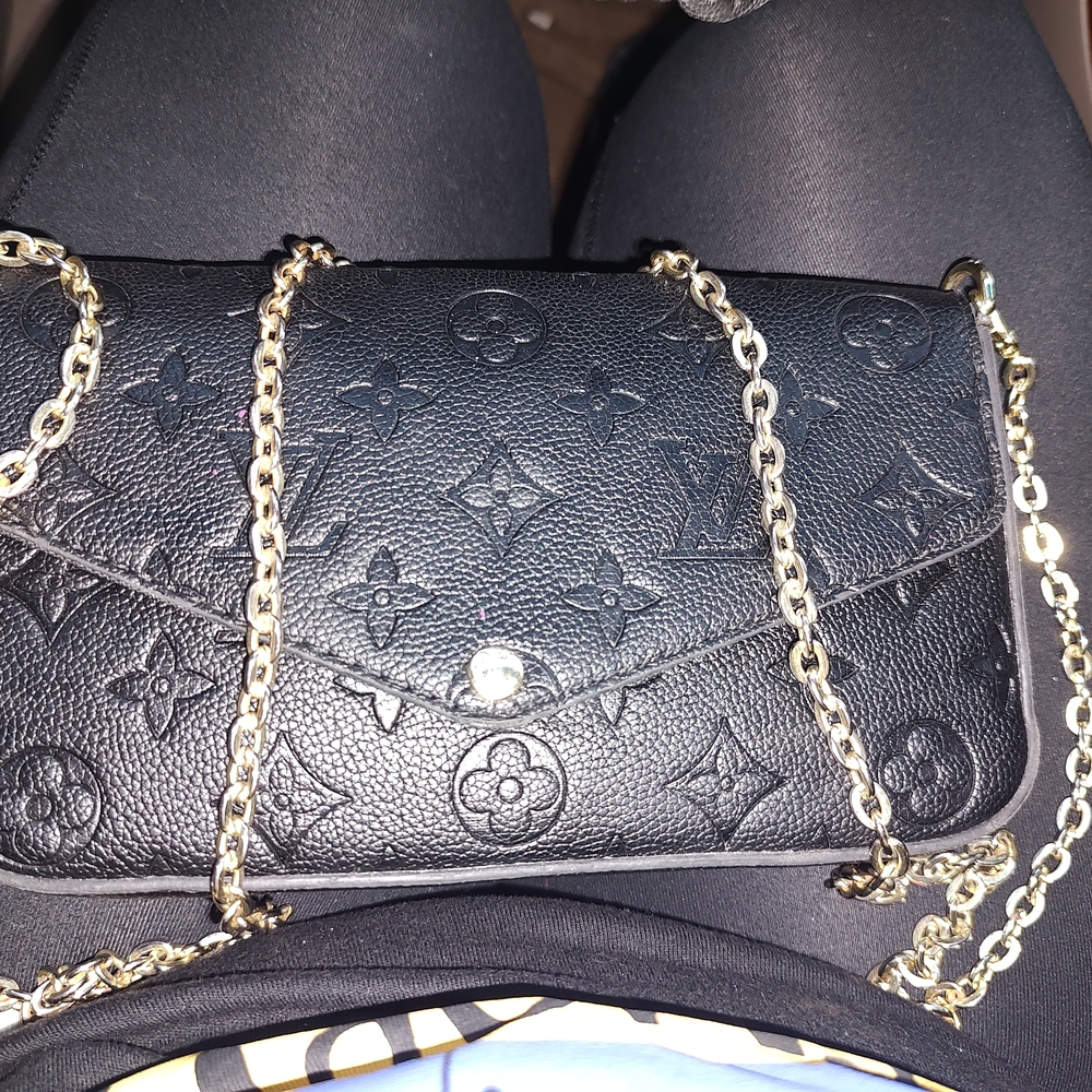 Louis Vuitton Black Leather Crossbody Bag with Gold Chain